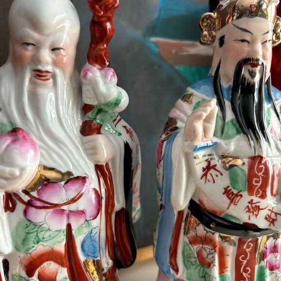 Vintage Chinese Porcelain Figurine of All three Lucky Gods - Picture 8 of 16